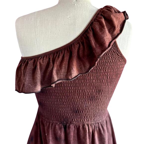 Womens Dress Size Medium Brown Tie Dye Ruffle Festival Earthy Summer Cottage - Picture 4 of 8